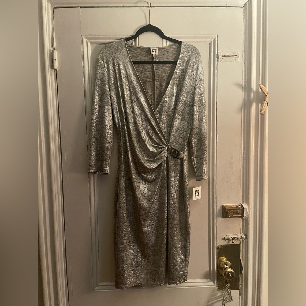 NWT Anne Klein Sz 14 Silver/Gold Dress
